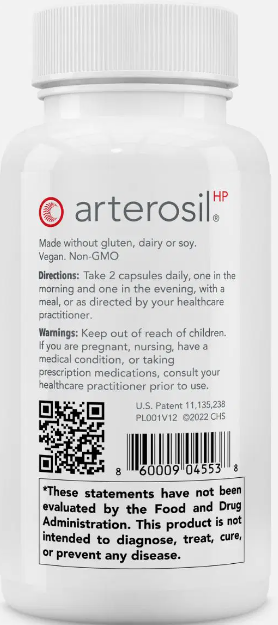 Arterosil supplement back of the bottle