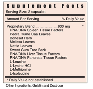 s spleen ingredients Supplement facts with ingredient list and serving size.