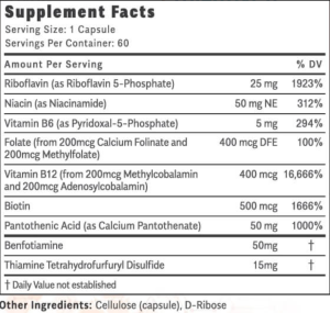 Supplement facts table for vitamin capsule.