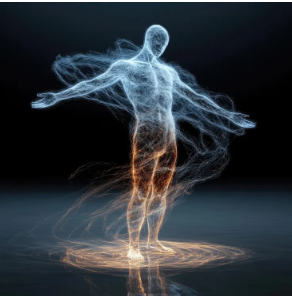 Digital human figure with energy aura