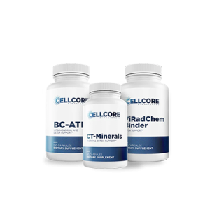 CellCore dietary supplement bottles for health support.