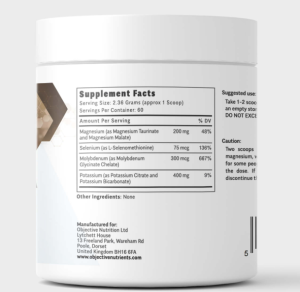 Nutritional supplement container with ingredient details.