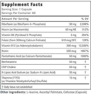 Supplement facts table for dietary capsule.