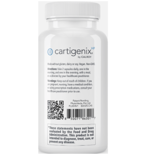 Cartigenix supplement bottle with usage directions and warnings.