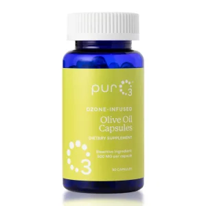Ozone-infused olive oil capsules, dietary supplement bottle