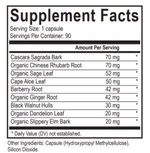 Colon clear Supplement facts with herbal ingredients and amounts.