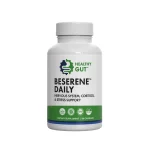 BeSerene Daily by Healthy Gut, front of bottle, 90 capsules for nervous system, cortisol and stress support