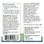 BeSerene IR label panel listing the full ingredients, suggested use of 1 to 2 pumps and 64 pumps per container