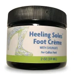 Heeling Soles Foot Crème with shungite by Herbalix, front of the 59 ml dark glass jar