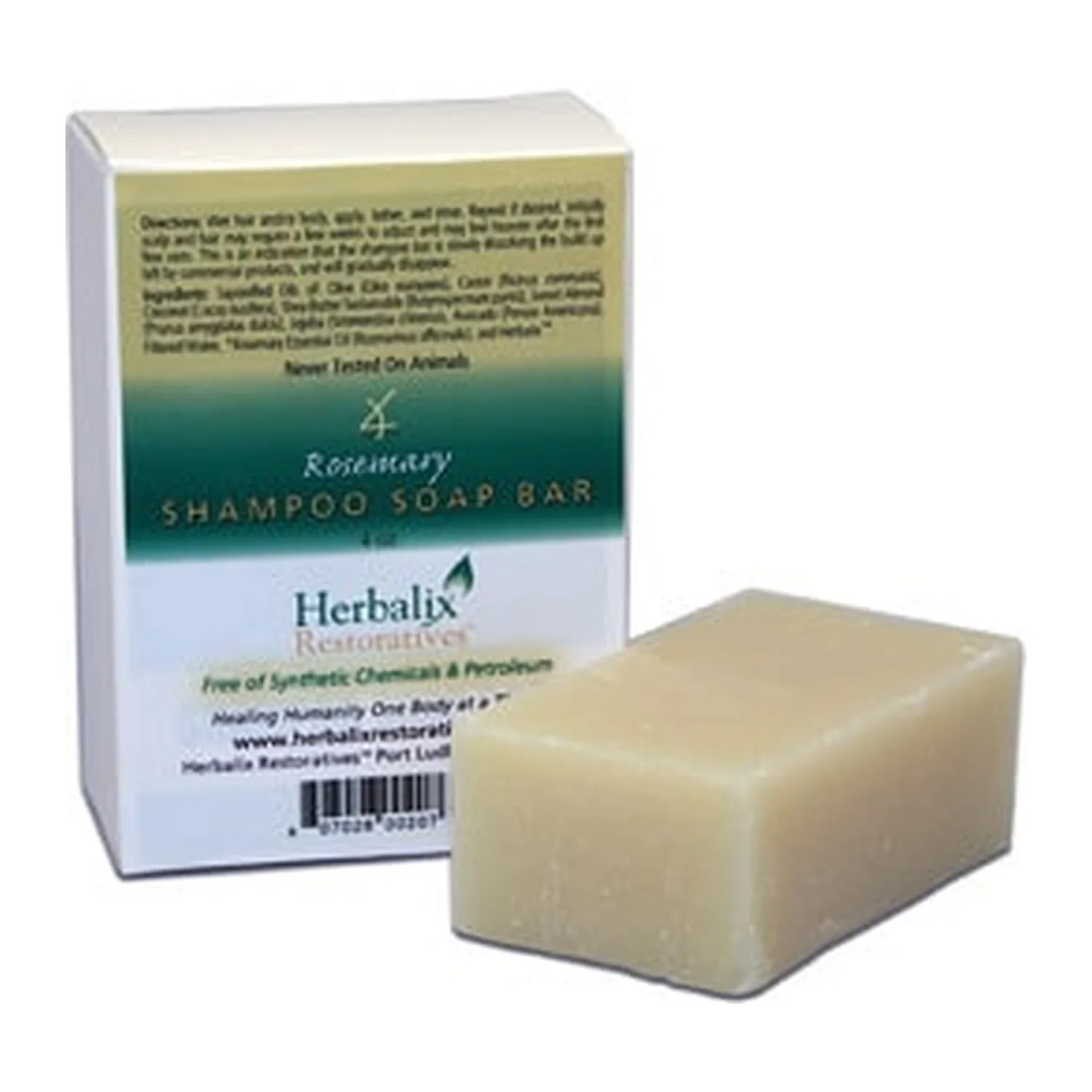 Herbalix Rosemary Shampoo Soap Bar 4 oz box with the unwrapped bar beside it