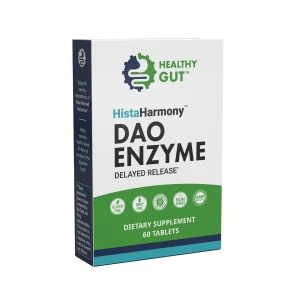 HistaHarmony DAO Enzyme by Healthy Gut, front of box, 60 delayed-release tablets