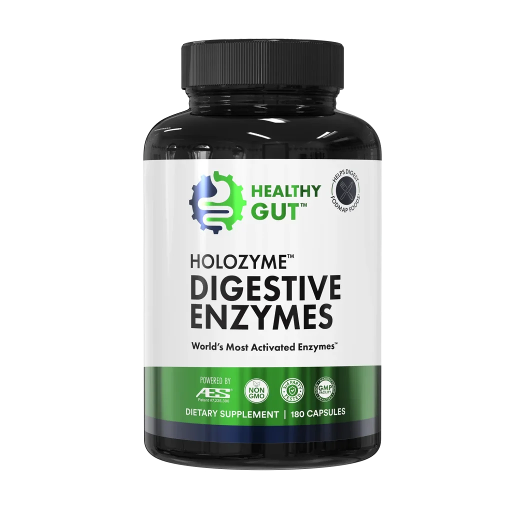 HoloZyme digestive enzyme supplement, bottle of 180 capsules