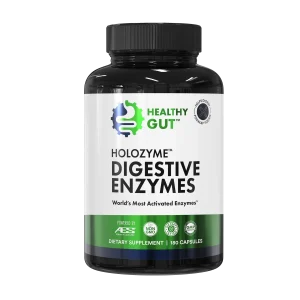 HoloZyme digestive enzyme supplement, bottle of 180 capsules
