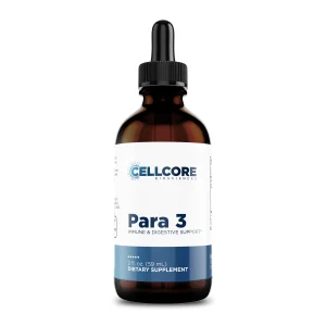 CellCore Para 3 immune and digestive support tincture, front of 59 mL dropper bottle