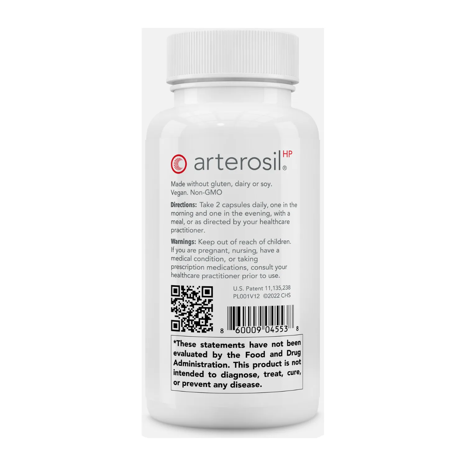 Arterosil HP label with directions: two capsules daily, one morning and one evening, with a meal