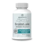 Algonot BrainGain memory booster supplement, front of bottle, 90 softgels