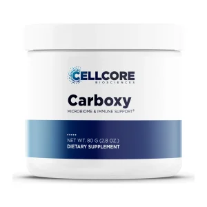 CellCore Carboxy, front of the 80 g tub, microbiome and immune support powder