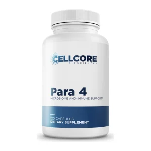 CellCore Para 4 supplement, front of the 120 capsule bottle for microbiome and immune support