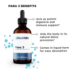 CellCore Para 3 benefits: potent digestive and immune support, aids the body's natural detox processes, liquid form for easy absorption