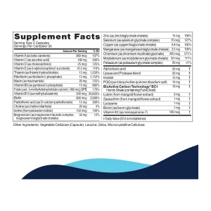 Core Nutrients supplement facts — 32 bioavailable vitamins, minerals and cofactors per two capsules