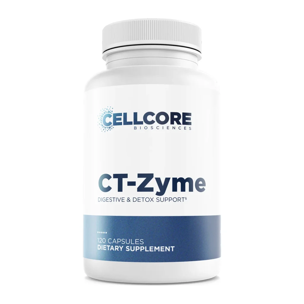 CellCore CT-Zyme digestive enzymes, front of bottle, 120 capsules