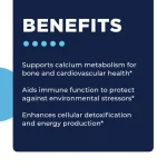 D3+K2 Pro benefits: calcium metabolism for bone and heart health, immune function, cellular detoxification and energy