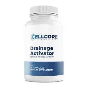 CellCore Drainage Activator supplement, front of bottle, 120 capsules