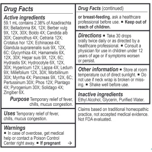 Energetix Bacteria-Chord Drug Facts panel showing active ingredients, uses and directions
