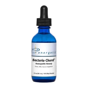 Energetix Bacteria-Chord homeopathic remedy, front of the 2 fl oz blue dropper bottle