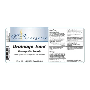 energetix-drainage-tone-label Energetix Drainage-Tone label with Drug Facts panel: active homeopathic ingredients, uses and directions