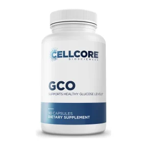 CellCore GCO supplement, front of bottle, 90 capsules