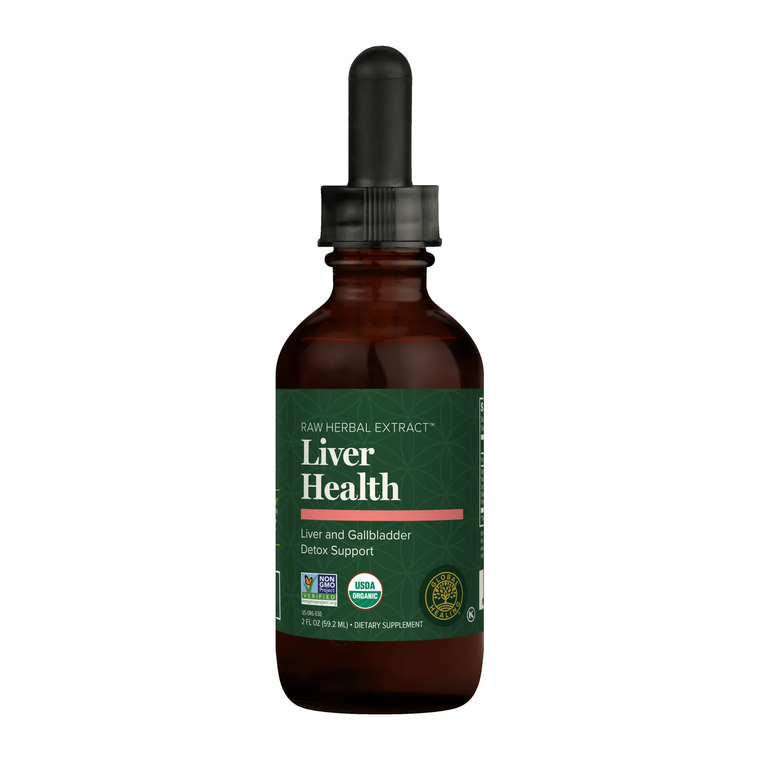 Global Healing Liver Health liquid herbal extract, 2 fl oz dropper bottle, front