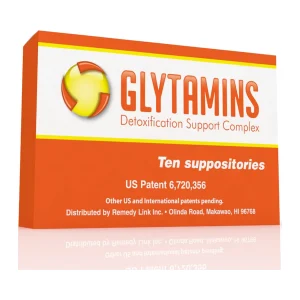 Glytamins box, front — ten liver and gallbladder flush suppositories