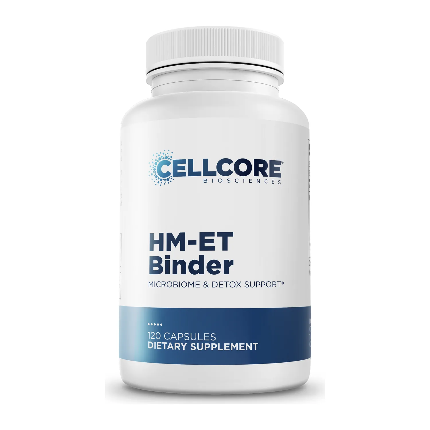 CellCore HM-ET Binder, front of bottle, 120 capsules