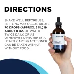 Hand holding the IS-BART bottle beside directions: dilute 70 drops in about 240 mL of water twice daily, with or without food