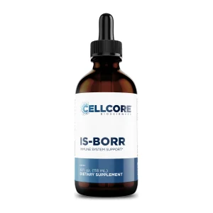 CellCore IS-BORR immune system support tincture, front of the 118 mL dropper bottle