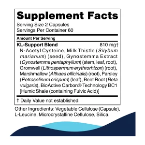 CellCore KL Support supplement facts label showing the 810 mg KL-Support Blend