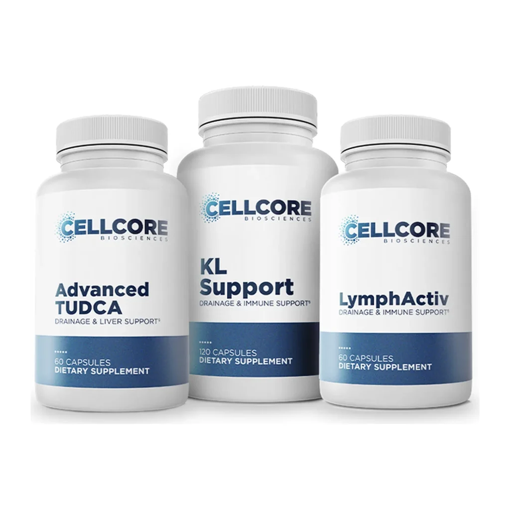 CellCore Liver Support Kit: Advanced TUDCA, KL Support and LymphActiv bottles