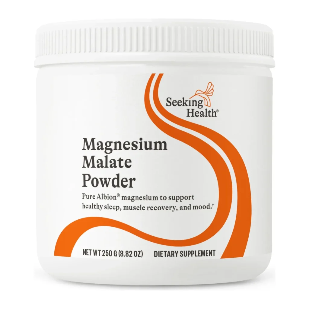 Seeking Health Magnesium Malate Powder, front of the 250 g tub