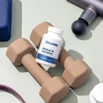 CellCore Methyl-B Complex bottle of 60 capsules with home workout gear