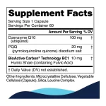 MitoActive supplement facts — ubiquinol CoQ10, PQQ and BioActive Carbon per capsule