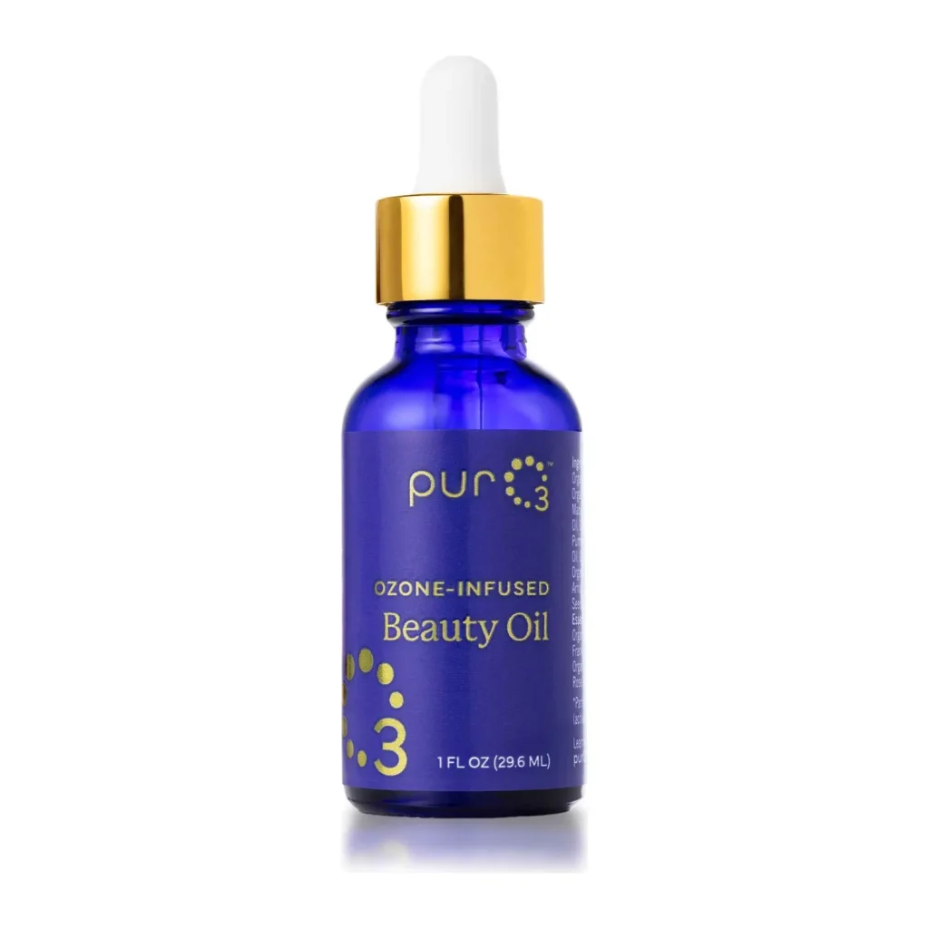 PurO3 Ozone-Infused Beauty Oil, blue dropper bottle of 29.6 ml, front