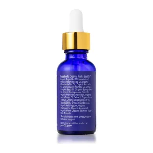 Back of the PurO3 Ozone-Infused Beauty Oil bottle with the full ingredients list