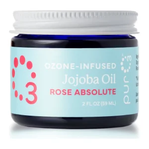 PurO3 Ozone-Infused Jojoba Oil with Rose Absolute, front of the 2 fl oz jar