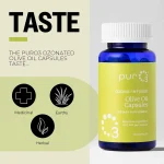 PurO3 graphic: the taste of ozonated olive oil capsules — medicinal, earthy and herbal