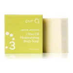 PurO3 Ozone-Infused Olive Oil Soap bar standing beside its box