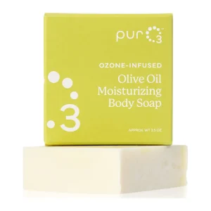 PurO3 Ozone-Infused Olive Oil Soap box with the 3.5 oz bar in front