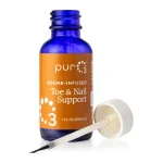 PurO3 Toe & Nail Support bottle with the applicator brush and cap beside it