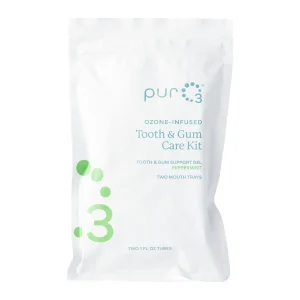 puro3-tooth-gum-care-kit-2 PurO3 Ozone-Infused Tooth & Gum Care Kit pouch, front of pack listing two tubes and two mouth trays