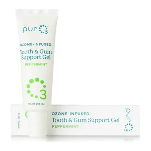PurO3 Ozone-Infused Tooth and Gum Support Gel tube in peppermint, 29.6 ml, with its box